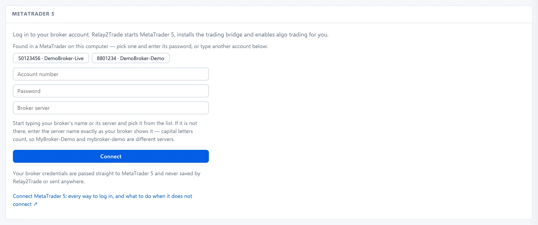 Connecter MetaTrader 5
